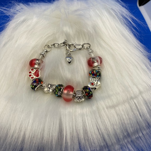 Deluxe charm bracelets, silver plated, snake chain with heart-shaped clasp. - Picture 9 of 13